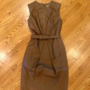 Robert Rodriguez brown leather sleeveless sheath dress with bow detail